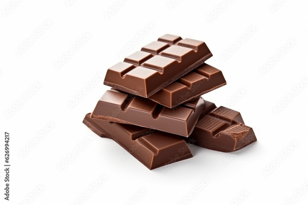 Dark chocolate bar isolated on white background.Generative Ai. Dark chocolate bar isolated on white background.Generative Ai.