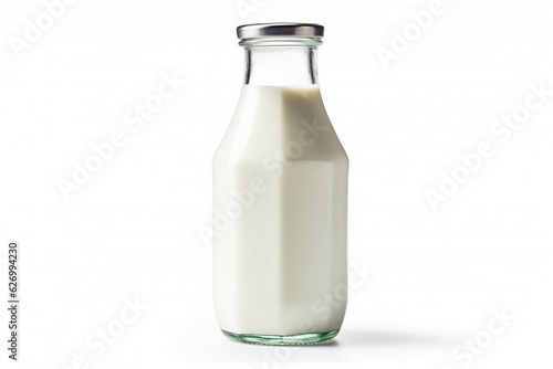 Fresh milk bottle isolated on white background.Generative Ai.