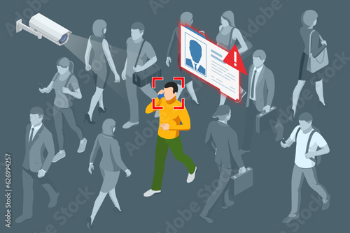 Isometric Face Recognition and Personal Identification Technologies in Street Surveillance Cameras. Face Recognized Accurately With Intellectual Learning System. Camera with face recognition.