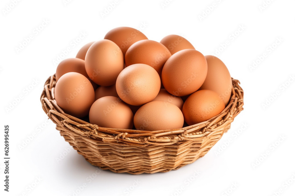 Eggs in basket isolated on white background.Generative Ai. Eggs in basket isolated on white background.Generative Ai.