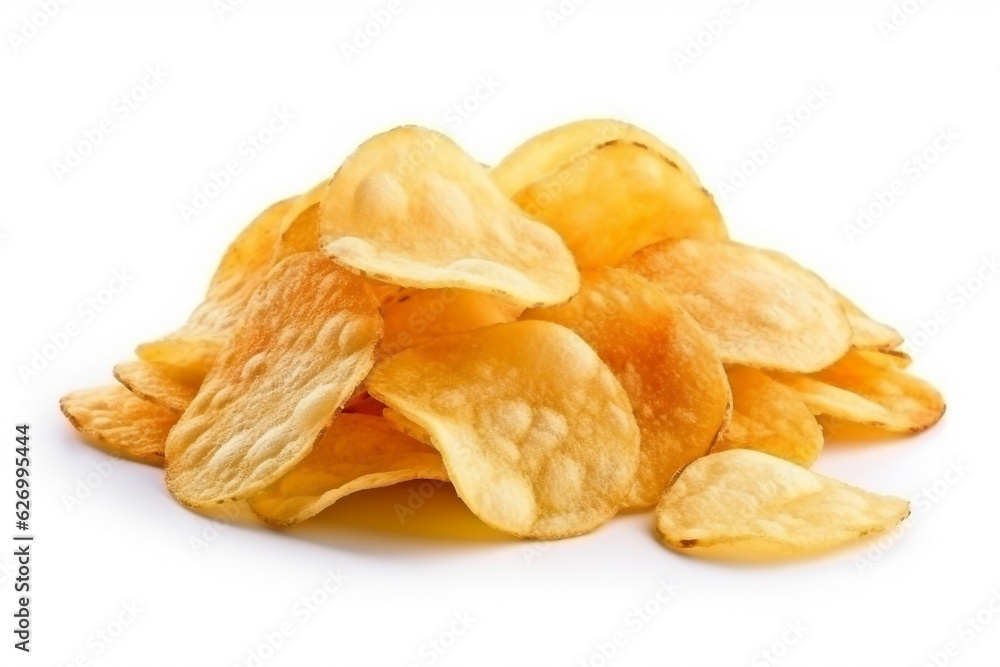 Potato chips isolated on white background.Generative Ai. Potato chips isolated on white background.Generative Ai.