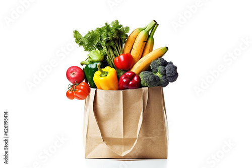 Shopping bags with fruits and vegetables isolated on white background.Generative Ai. © Inlovehem
