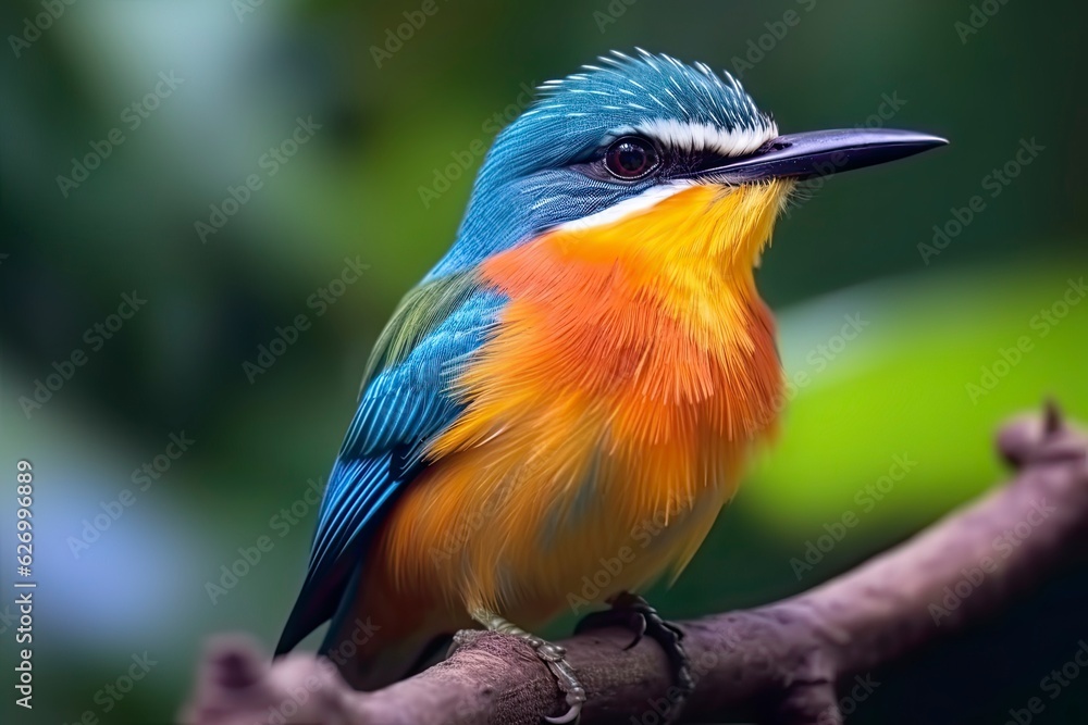 Fototapeta premium Colorful bird perched on a branch in the forest.Generative AI