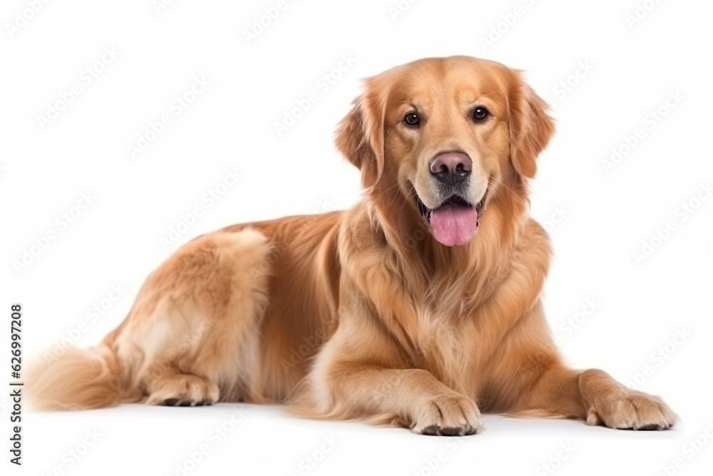 Golden Retriever dog isolated on white background.Generative Ai. Golden Retriever dog isolated on white background.Generative Ai.