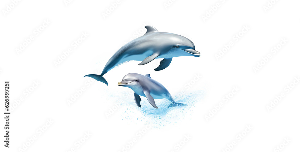 image of dolphin and baby dolphin high quality on white background wallpaper. Generative Ai content image of dolphin and baby dolphin high quality on white background wallpaper. Generative Ai content