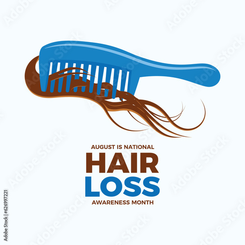August is National Hair Loss Awareness Month vector illustration. Blue comb with a lock of hair icon vector. Hair Loss drawing. Important day