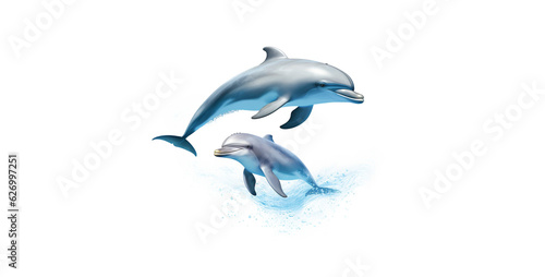 image of dolphin and baby dolphin high quality on white background wallpaper. Generative Ai content