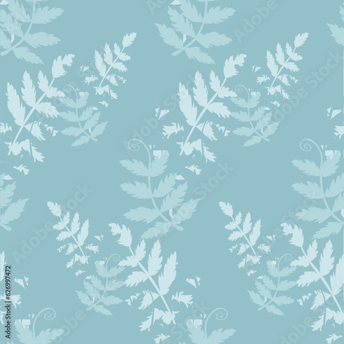 Fern blue stylized plant seamless pattern on blue flat design stock vector illustration for web, for print, for fabric print