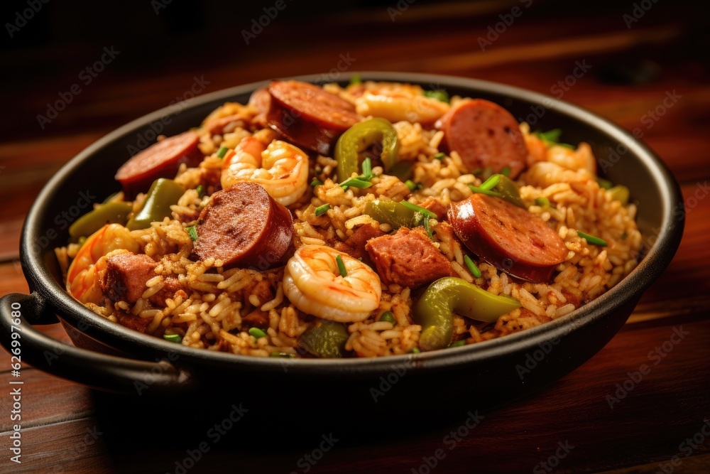 Spicy homemade Jambalaya. Generative AI Spicy homemade Jambalaya. Generative AI