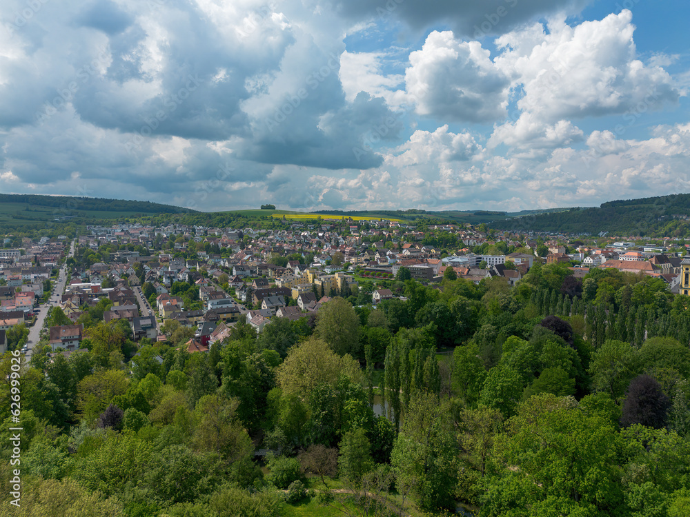Bad Mergentheim and the surrounding area taken from above by drone in summer