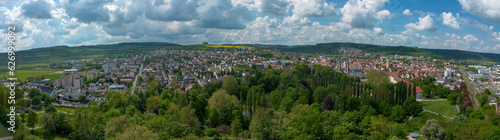 Bad Mergentheim panorama and surrounding area taken from above by drone in summer