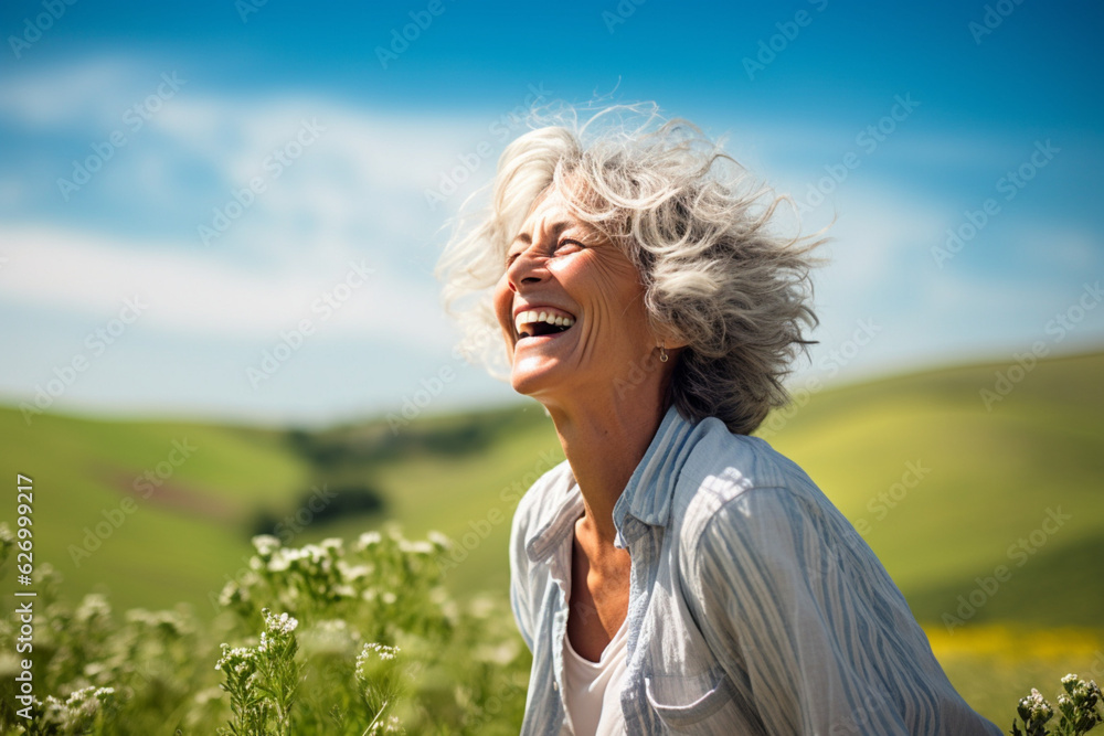Senior woman dancing and enjoying life, healthy lifestyle, AI generated Senior woman dancing and enjoying life, healthy lifestyle, AI generated