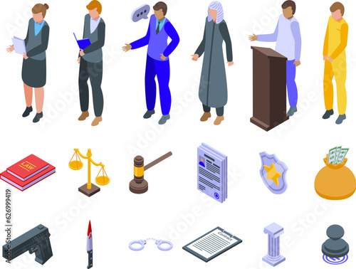 Attorney icons set isometric vector. Woman business. Man legal