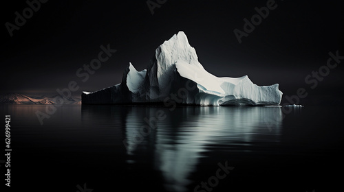 an iceberg under moonlight, details highlighted through chiaroscuro technique, high contrast photo