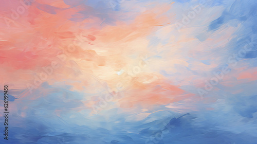 Abstract expressionist interpretation of a polar sunset, bold strokes, richly textured, vibrant clash of cold blues and warm oranges and pinks, digital oil painting