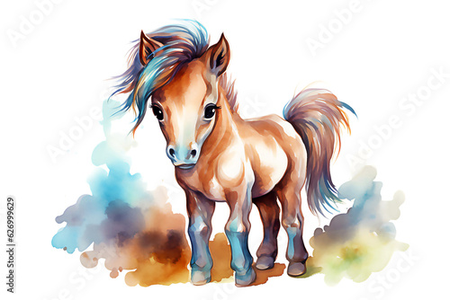 Cute horse, farm cartoon animals. Post processed AI generated image.