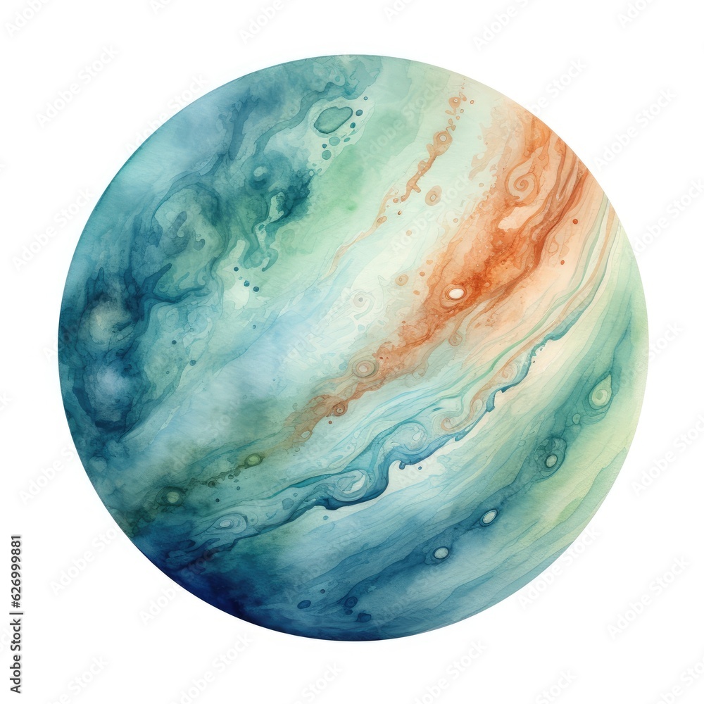 watercolor planet. Fantasy round planet on white background. Generative AI watercolor planet. Fantasy round planet on white background. Generative AI