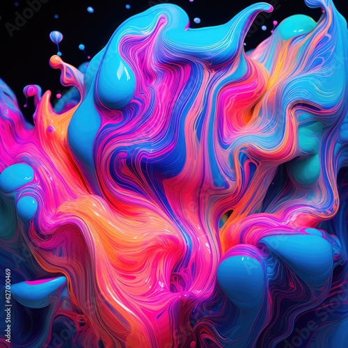 Neon fluid art abstract background. Generative AI