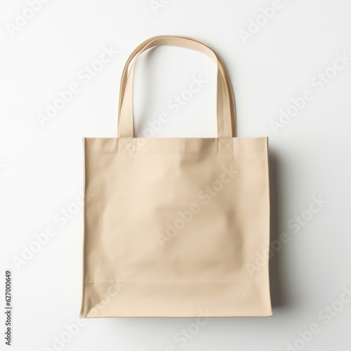 Empty beige tote bag isolated on white background