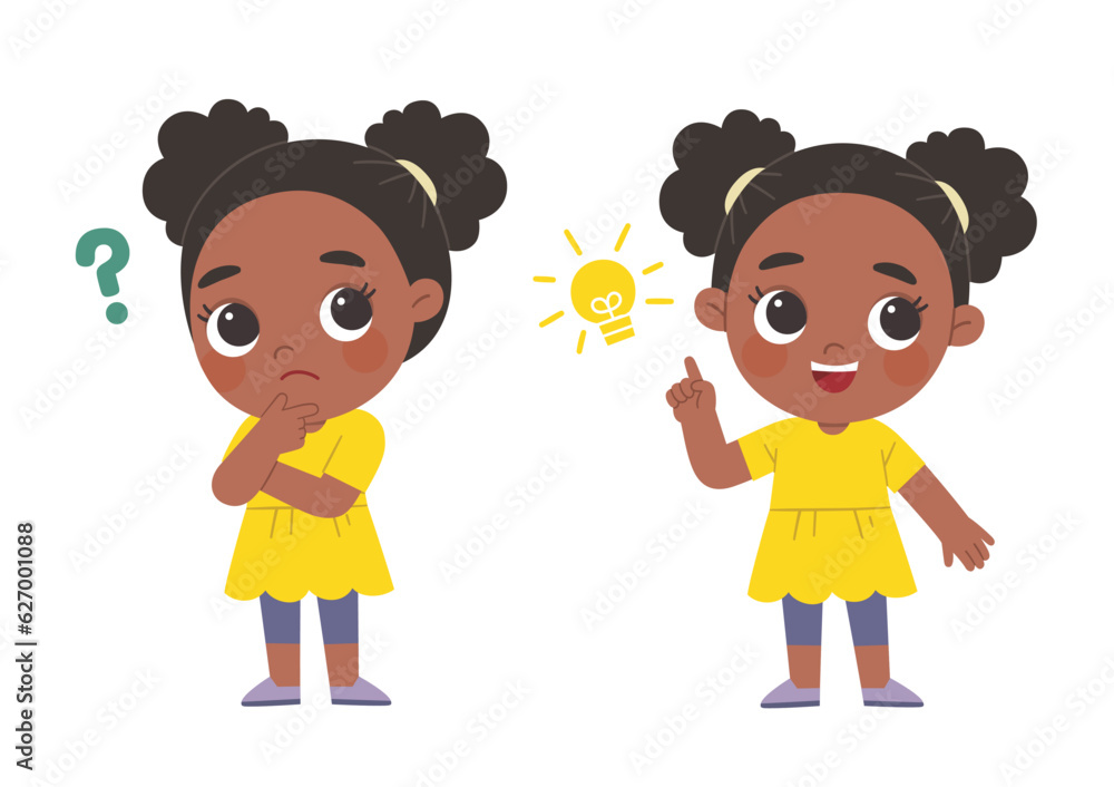 kids thinking idea. Girl posing question and inspiration. kids thinking idea. Girl posing question and inspiration.