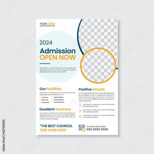 School admission flyer design template, back to school, education, pre school, promotion marketing poster, flier, leaflet, handout design, creative and modern editable layout with abstract shapes