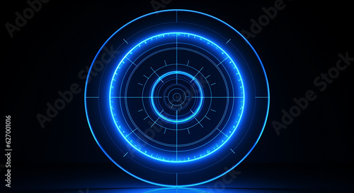 a blue round target in the center on the dark-blue background, in the style of realistic and detailed renderings, iso 400 