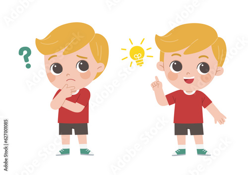 kids thinking idea.  Boy posing question and inspiration.
