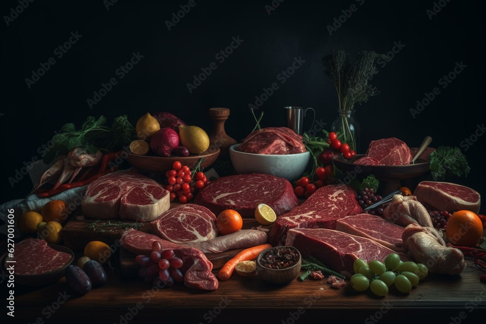 a variety of raw meats. Generative AI