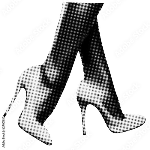 Fotografia, Obraz woman legs in high-heeled shoes isolated retro pop art halftone effect collage e