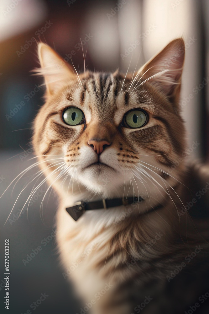 Cat portrait. Closeup cat. Cat on a blurred background. AI generated