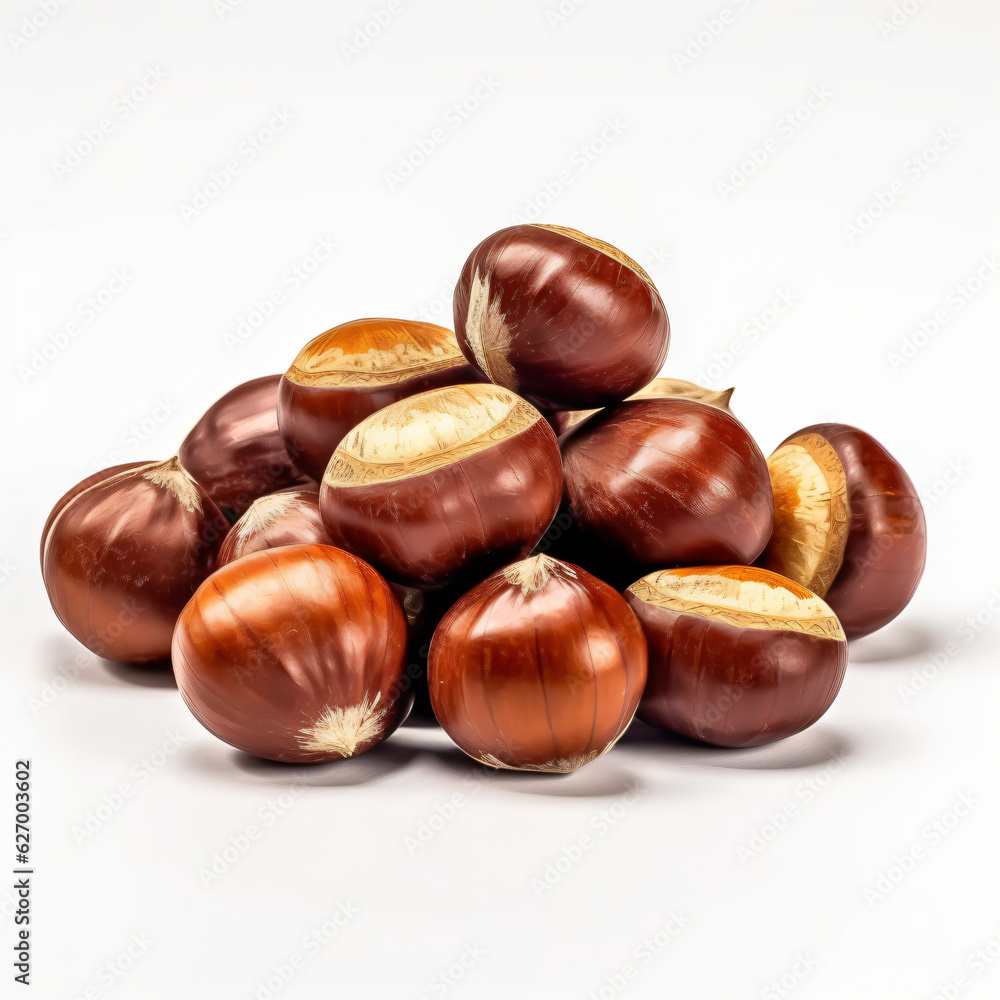 Chestnuts in pile isolated on white Chestnuts in pile isolated on white