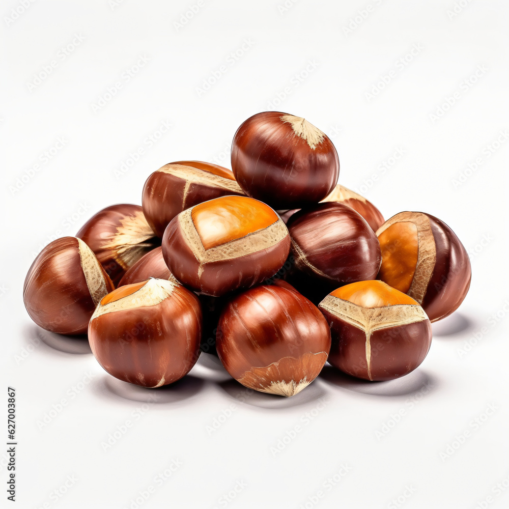 Chestnuts in pile isolated on white Chestnuts in pile isolated on white
