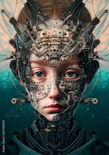 face people generative art AI nature and technology futuristic