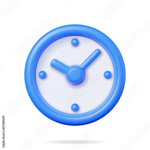 3D Simple Classic Round Wall Clock Isolated. Render Alarm Clock Icon. Measurement of Time, Deadline, Time-Keeping and Time Management Concept. Watch Symbol. Minimal Vector Illustration