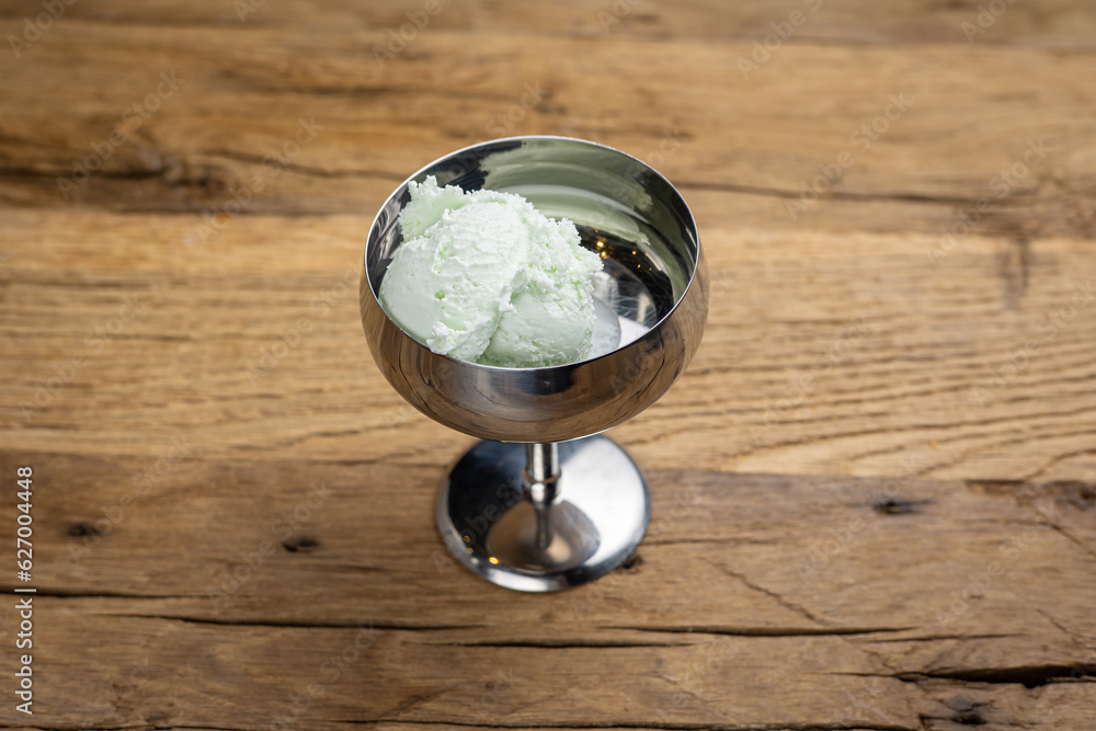 Delicious ice cream in a confectionery shop. Close-up