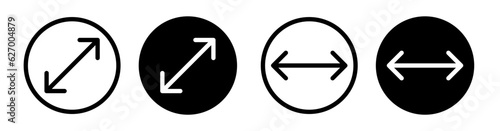 diameter icon set in black filled and outlined style. circle diameter dimension vector symbol. photo
