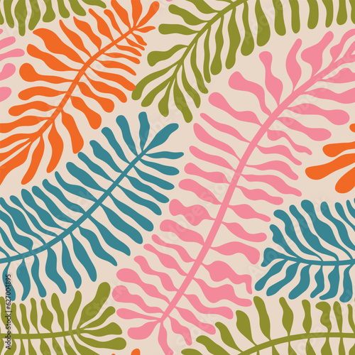Aesthetic Contemporary printable retro groovy flowers seamless pattern. Decorative Hippie Naive 60's, 70's style Vintage boho background in minimalist style for fabric, wallpaper or wrapping