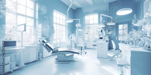 dental chair in hospital, Dentists Office with Various Dental Equipment in Solarization Effect photo