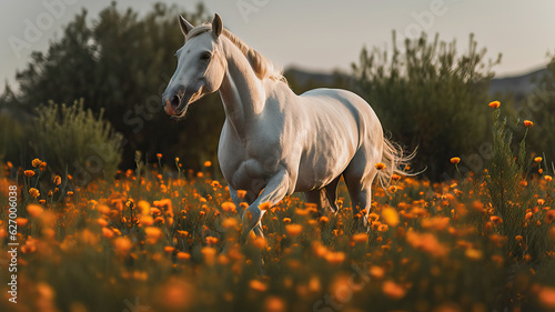 horse in a field of flowers horse in the field White Horse in a Field of Yellow Flowers