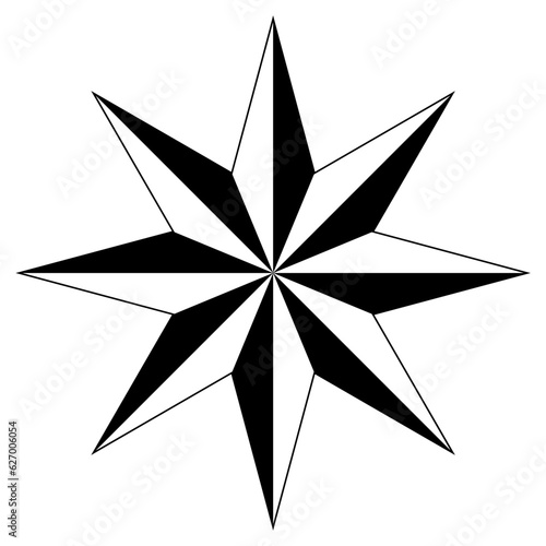 Windrose oder Kompass Rose Vektor mit acht Zacken. Isolierter Hintergrund.
Symbol f√ºr die Marine-, Schifffahrts- oder Trekking-Navigation oder zur Nutzung in einer Landkarte.