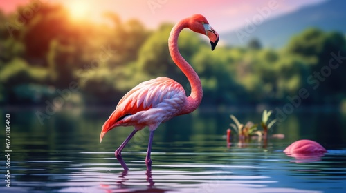 pink flamingo in wild nature  AI Generated