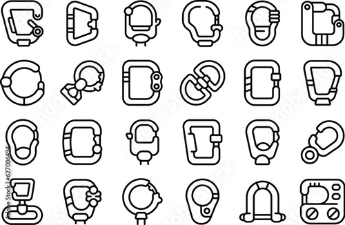 Carbine icons set outline vector. Clip hook. Tool metal