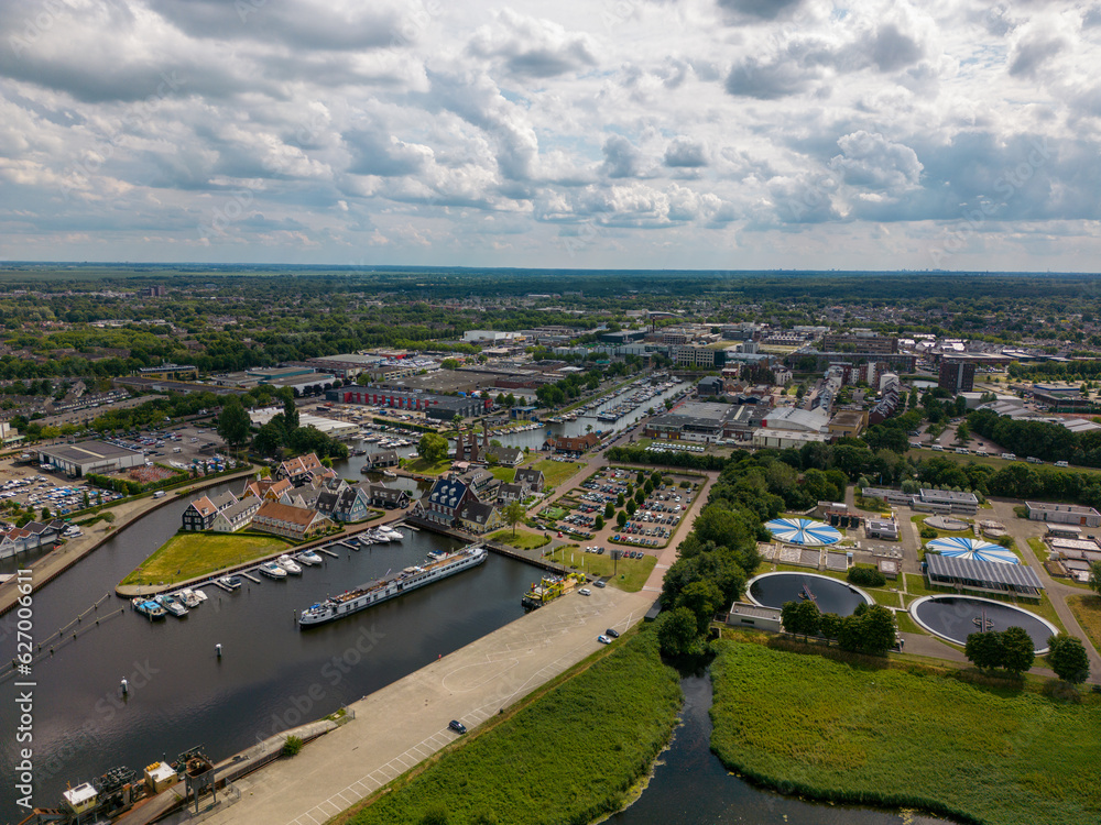 Aerial drone photo of the dutch town Huizen in Utrecht