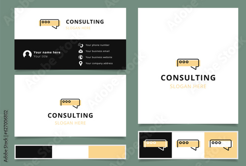 Consulting logo design with editable slogan. Branding book and business card template.