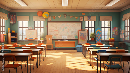 elementary school classrooms without children and teachers