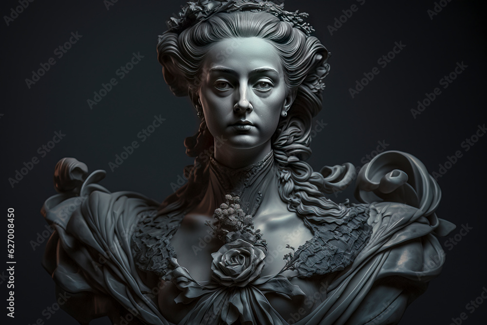 A Study in Marble: The Timeless Allure of a Classic Marble Bust, a Captivating Expression of Artistic Mastery and Enduring Beauty created with Generative AI technology