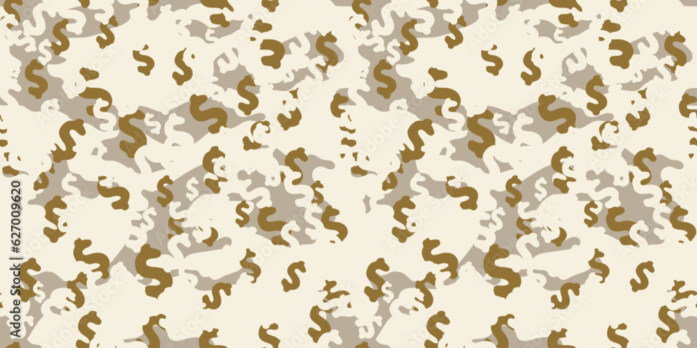 Trendy camouflage military pattern with dollar sign.