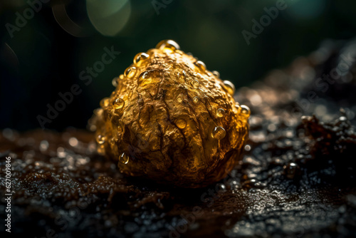gold nugget on dark background. pure piece of gold extracted from a mine created with Generative AI technology
