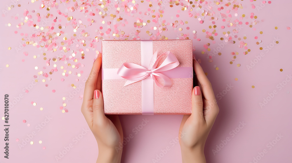 Hands with gift box Illustration. Generative Ai Hands with gift box Illustration. Generative Ai