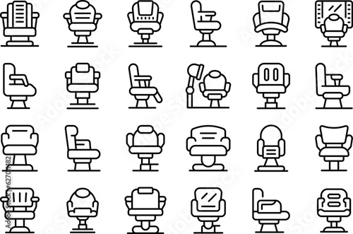 Barber chair icons set outline vector. Seat fashion. Client person